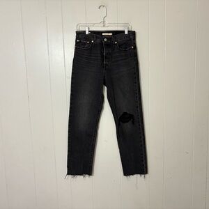 Levi’s Wedgie Straight Jeans Size 28 Black Distressed Raw Hem Zip Fly